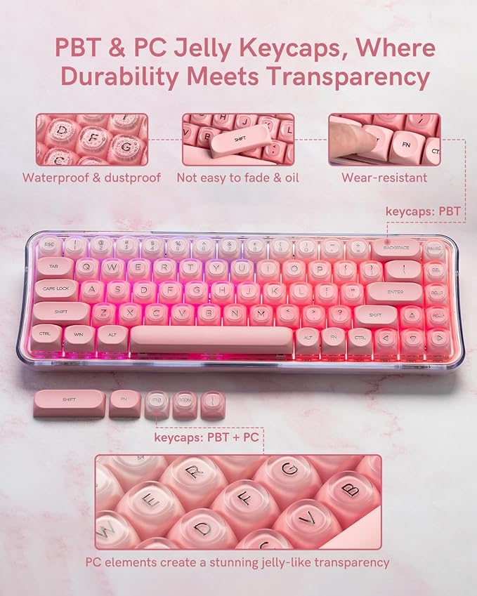 132 Keys PBT Keycaps Jelly Keycaps Cute Custom Creamy Key caps MOA Profile for 61/68/84/87/98/100 Cherry Gateron MX Mechanical Keyboards Pink