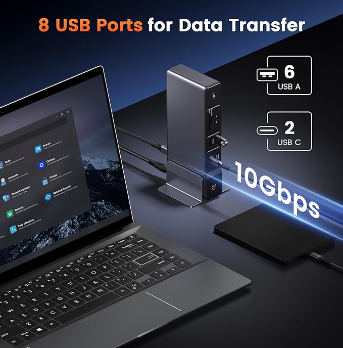 TobenONE USB C Docking Station 3 Monitors 18-in-1 Triple 4K Display 150W Power Adapter with 20W Fast Charging 8 USB Ports up to 10Gbps 2 HDMI/DP/USB C for Windows/Chrome OS