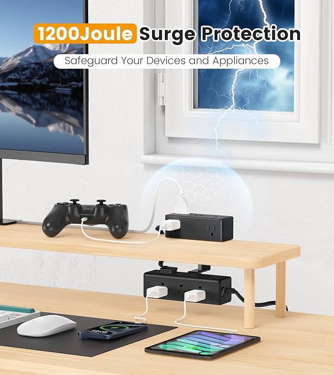Dual Layer Desk Clamp Power Strip Desktop Edge Mount Surge Protector with 15 AC Outlets &amp 4 USB Ports(20W USB-C) Ultra Thin Flat Plug &amp 15FT Power Cord for Office Home(ETL Listed)
