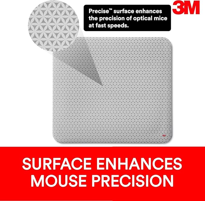 3M Precise Mouse Pad with Repositionable Adhesive Backing Battery Saving Design 8.5 in x 7 in(2Pack)Grey