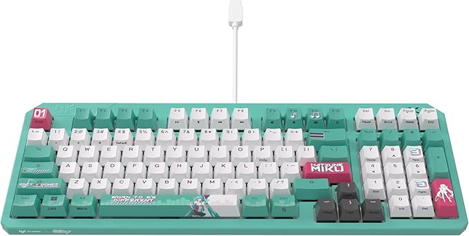 ASUS TUF Gaming K3 Gen II Hatsune Miku Edition Wired USB Gaming Keyboard – 97-Key Compact Layout Optical-Mechanical RGB Switches PBT Keycaps Detachable Top Plate IP57 Rated PC/Mac Support - Aqua