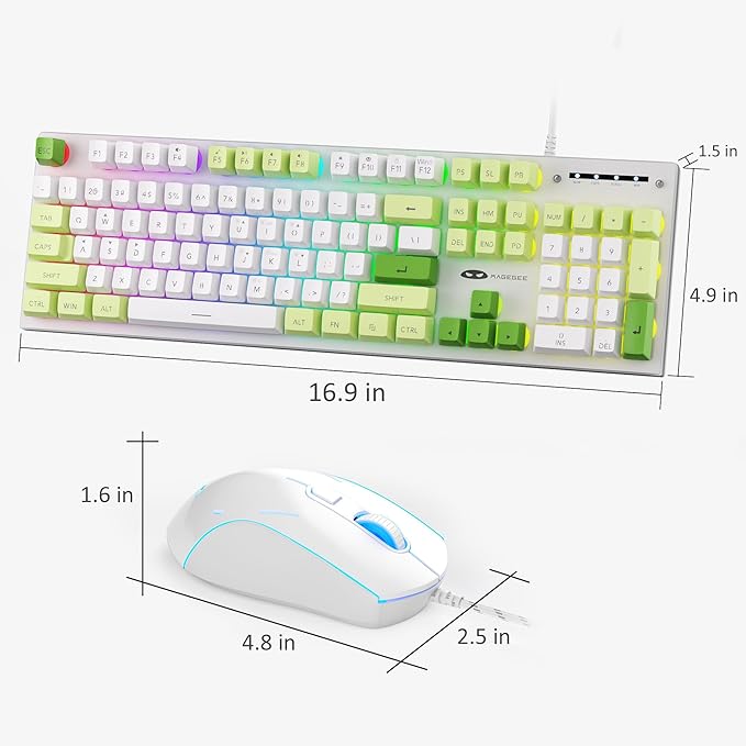 MageGee GT838 Gaming Keyboard and Mouse Combo 104 Keys RGB Backlit Quiet Wired Keyboards with Number Pad Metal Panel Anti-Ghosting Keyboards Set for Desktop Laptop PC Green