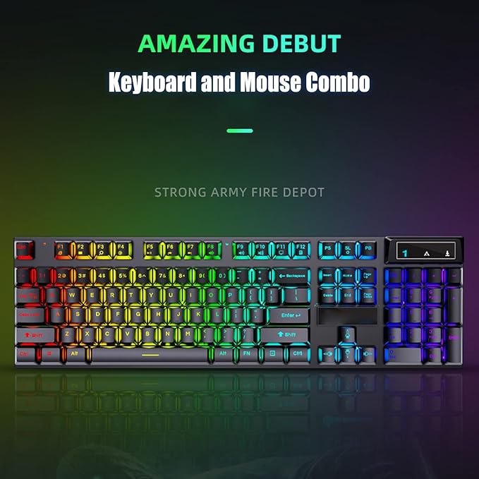 Keyboard and Mouse Combo RGB LED Backlit Gaming 104 Keys Wired USB Keyboards with Ergonomic Gaming Mouse for PC Computer Desktop(Black)