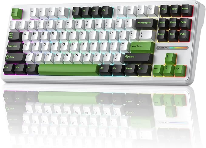 Aula F87 Pro Wireless Mechanical Keyboard 87-Key TKL Tri-Mode (BT5.0/2.4G/USB-C) Hot Swappable Gasket Mount Keyboard 4000mAh Battery RGB Backlit PBT Keycaps Custom Gaming Keyboard for PC Mac