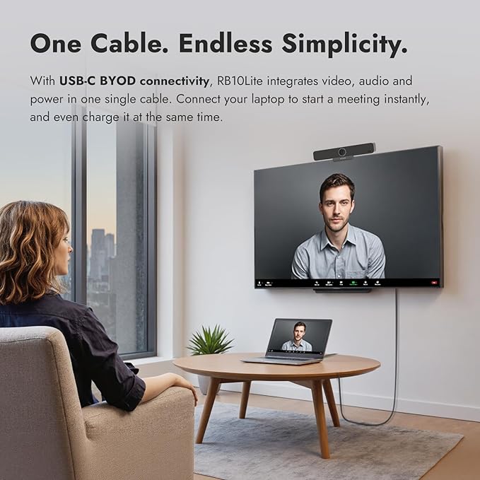 ROCWARE RB10 Lite 4K Ultra HD All-in-One BYOD USB-C Videobar – 120° Ultra-Wide Camera AI-Powered Framing Beamforming Mic Array &amp Full-Range Speaker for Huddle Rooms and Remote Meetings