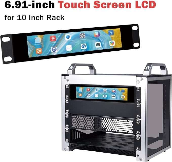 GeeekPi 6.91 inch 1424x280 LCD Touch Screen 1U Rack Mount Monitor for DeskPi RackMate T0/T1/T2/T0 Plus/T1 Plus/TL1 Server Cabinet and 10 inch Server Rack