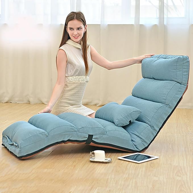 NaKeah Large Floor Chair for Adults Sofa Recliner Chairs Head Back Foot Adjustable Living Room Lounge Chair for Gaming Reading Meditating with PillowF