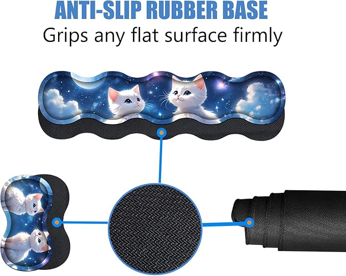 4 in 1 Ergonomic Memory Foam Mouse Pad Wrist Rest Set Large XXL Gaming Desk Pad + Keyboard Wrist Rest + Mouse Wrist Cushion + Coaster for Home Office Study Gaming Cute Cat