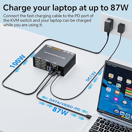 KVM Switch 3 Monitors 1 Laptop &amp 1 Desktop Reyoten 4K HDMI USB Switch3 Monitors for Laptop with 3 USB 3.0 Ports 4K Hub for 2 PCs to Share Monitor Keyboard Mouse &amp Printer