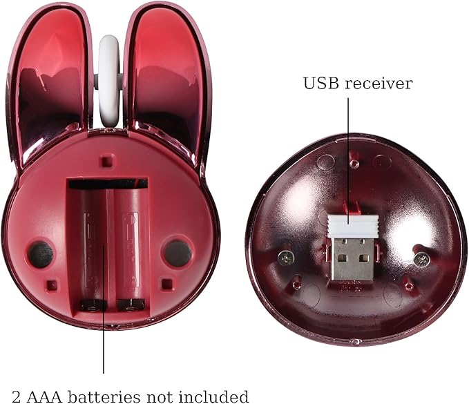 2.4G Wireless Mouse Cute Rabbit Shape Bluetooth Small Optical Mice 1200DPI USB Kawaii Computer Mouse for Small Hands Kids Women Red