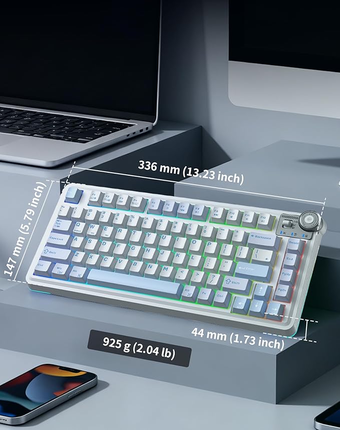 Aula AU75 Wireless Mechanical Keyboard Hot Swap Gasket Gaming Keyboard with Knob BT/2.4G/Wired Custom Keyboard 4000mAh Battery 75% Five-Layer Padding PBT Keycaps RGB Side-Strip for Win/Mac/PC