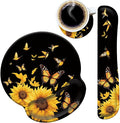 Mouse Pad Wrist Support and Keyboard Wrist Rest Pad with CoasterNon-Slip Rubber Base Ergonomic Gaming Mousepad for Home Office Working Studying Easy Typing &amp Pain ReliefBirds Sunflower Butterfly