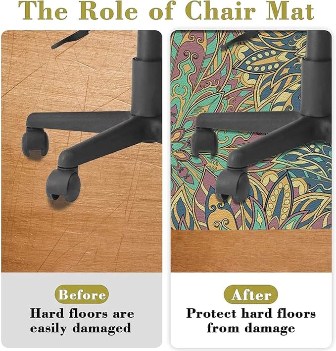 Blue Pale Coffee Gaming Chair Mat Office Chair Mat Nature Floral Branches Pattern Flowers Hardwood Floor Floor Mats Office Chair Desk Chair Anti Slip Floor Protector Paisley Diameter 39.4 in