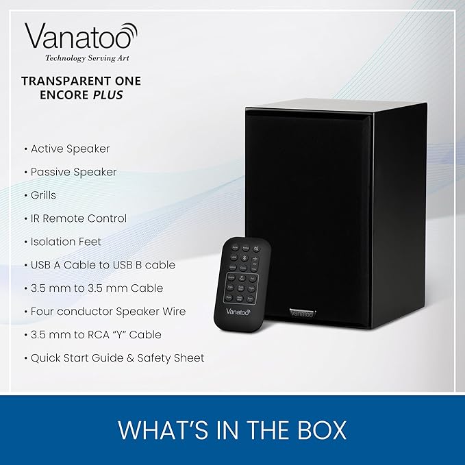 Vanatoo Black Transparent One Encore Plus Near Field Studio Monitor Speakers Pair for TV PC Gaming. Powered Speakers for Desktop and Room. AUX USB Bluetooth Toslink Optical Coax Remote.