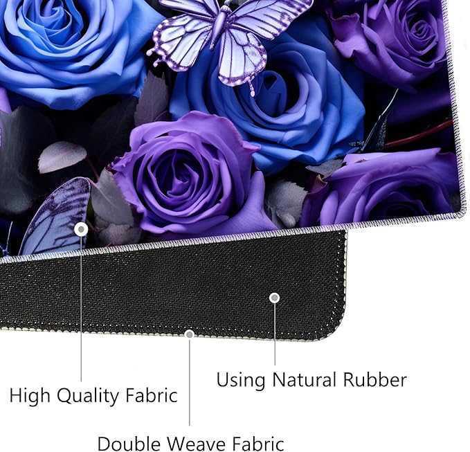 Mouse Pad Set Large Gaming Mouse Pad (31.5X 11.8 inches)+ Wrist Rest Pad + Coaster Ergonomic Wrist pad Home Office Desk Accessories Decor Supplies Purple Roses and Blue Butterflies
