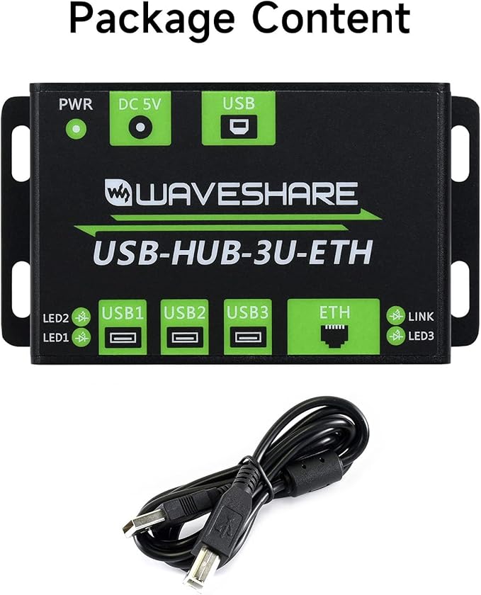Waveshare Industrial Grade Multifunctional USB HUB Extending 3X USB Ports + 100M Ethernet Port Suitable for Industrial/Office Environments Requiring Higher Level Device Without Power Supply