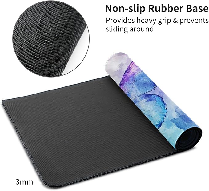 Extra Large Butterfly Mouse Pad 48x24 Inch – 3XL Huge Waterproof Desk Mat with Non-Slip Rubber Base &amp Stitched Edges Full Coverage Mousepad Keyboard Mat for Work Game Office(Purple XXXXL)