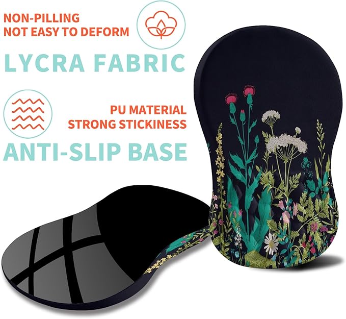 Ergonomic Mouse Pad Wrist Support with Memory Foam Massage Bulge Carpal Tunnel Pain Relief Mousepad Wrist Rest for Mouse(12x8 inch Midnight Floral)