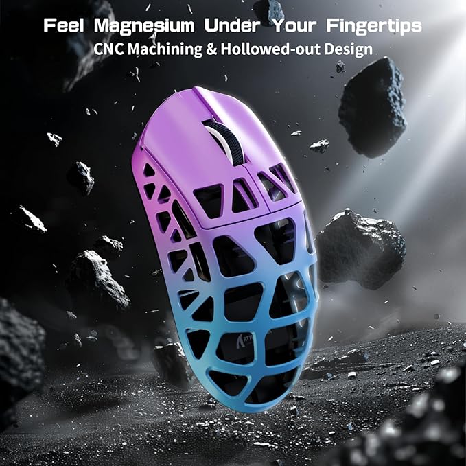 FELICON x Attack Shark R3 Magnesium Alloy Wireless Gaming Mouse 46g Ultra-Lightweight Skeletal Shell PAW3395 26K DPI 8K Polling Tri-Mode 2.4G/BT/Wired for PC Mac Laptop - Purple