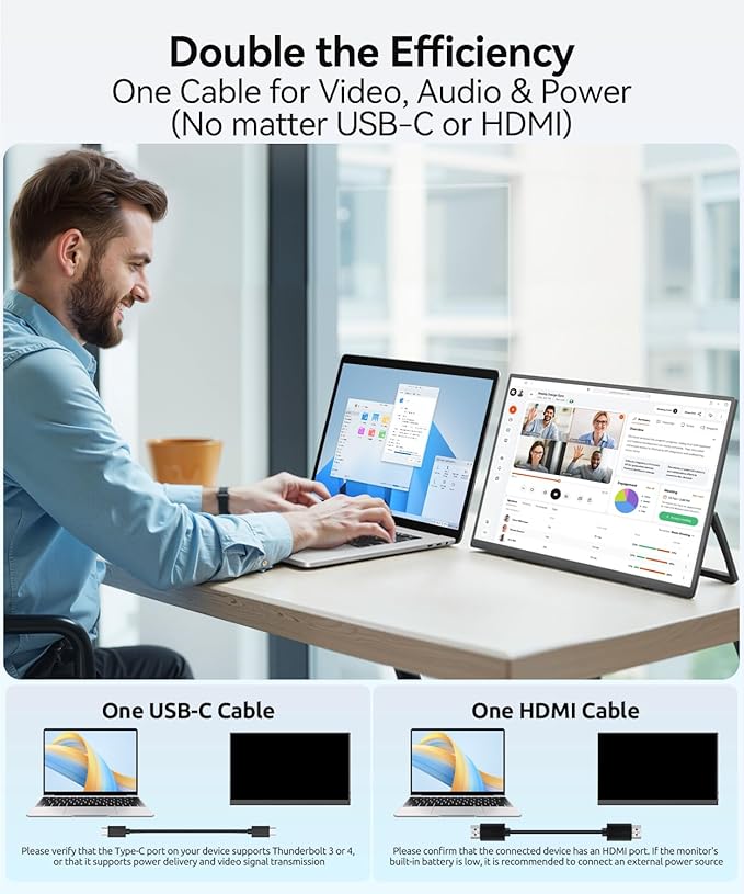 Wireless Portable Monitor for Laptop 15.6 Portable Monitor with Battery-1080P FHD Second Screen for Home &amp Office AirPlay &amp Miracast Casting No Cables or Drivers Needed(with Stand)