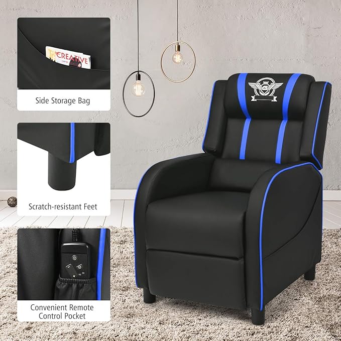 LDAILY Massage Gaming Chair Adjustable Recliner Chair Ergonomic PC Computer Chair Racing Style Single Lounge Sofa with Footrest Backrest Padded Seat for Living Room Theater Home
