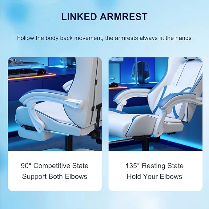 Computer PC Chair Height-Adjustable Swivel Video Game Chair Executive Office with Footrest Lumbar Support