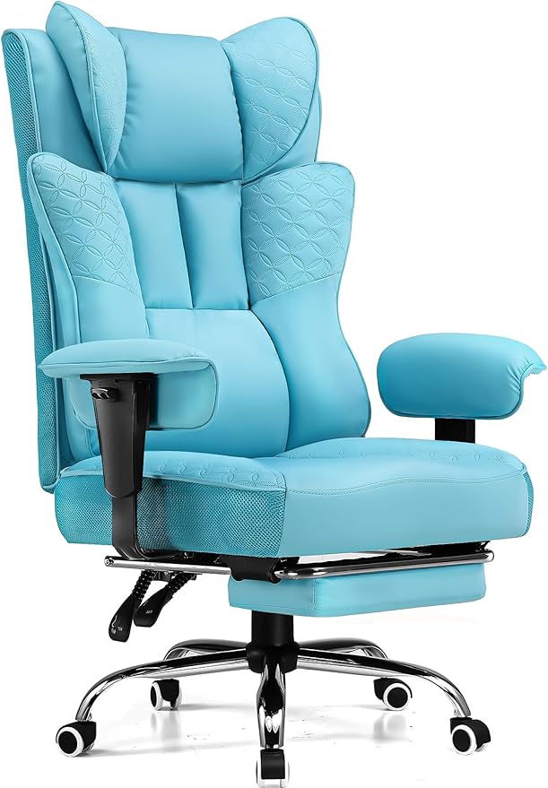 GTPLAYER Big and Tall Office Chair 400LBS Wide Ergonomic Gaming Chair with Deluxe Embossing Designed Leather with Foot Rest150°Reclining Adjustable Soft Armrests Pocket Spring Back Support and Pillow