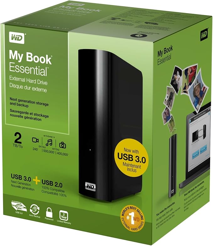 WD My Book 2TB External Hard Drive Storage USB 3.0 File Backup and Storage