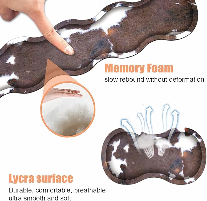 Ergonomic Keyboard Wrist Rest &amp Mouse Pad Wrist Rest Set Large XXL Gaming Desk Mat 31.5x 11.8 with Non-Slip Base Memory Foam Easy Typing Pain Relief for Home &amp Office Brown Cow Print