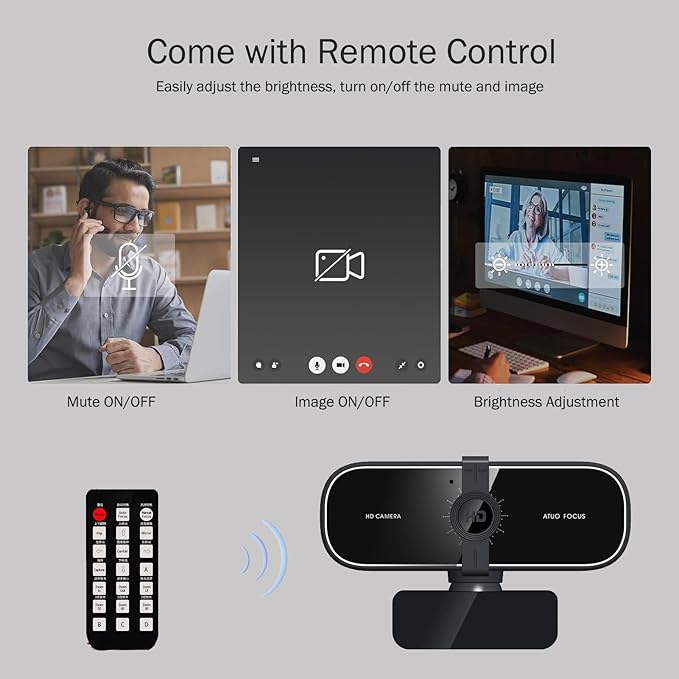 Webcam 4K Streaming Webcam with Remote Compatible with Sensor Noise-Canceling Dual Mics Computer Camera Auto-Focus Low Light Correction Ideal for Streaming OBS PCLaptopDesktop