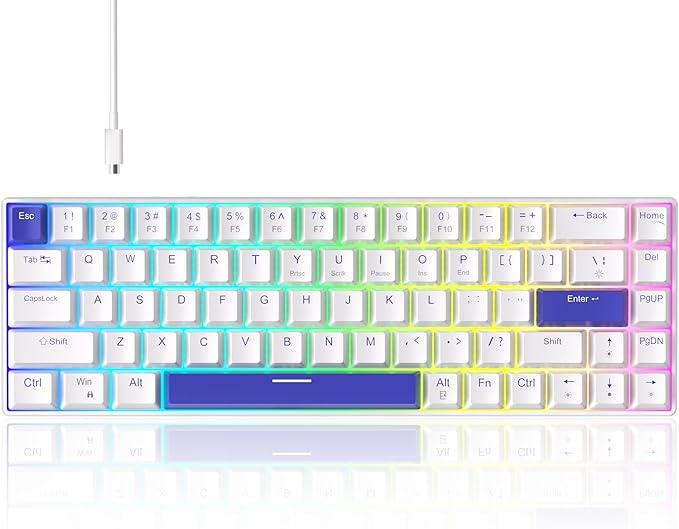 MageGee Portable 60% Mechanical Gaming Keyboard Hot Swappable Blue Whale Switch RGB Backlit Compact 68 Keys Mini Wired Office Keyboard for Windows Laptop PC with Silencing Cotton Klein Blue