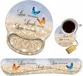 Keyboard Wrist Rest + Mouse Pad Wrist Support Set with Coasters Non-Slip PU Base Ergonomic Mousepad for Home Office Working Studying Easy Typing &amp Pain Relief Glitter Quote Live Laugh Love