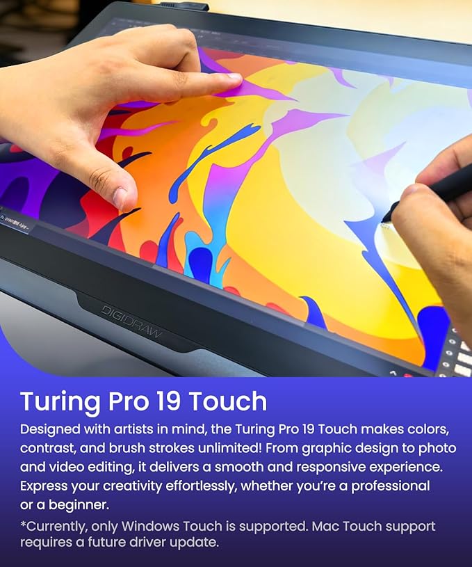 DIGIDRAW Drawing Tablet 18.4in 4K UHD with Touch Screen △E&lt1.3 99.8% sRGB 16K Pressure Battery-Free Pen Fully Laminated Anti-Glare+Anti-Fingerprint Includes Remote Control for Digital Art Animati