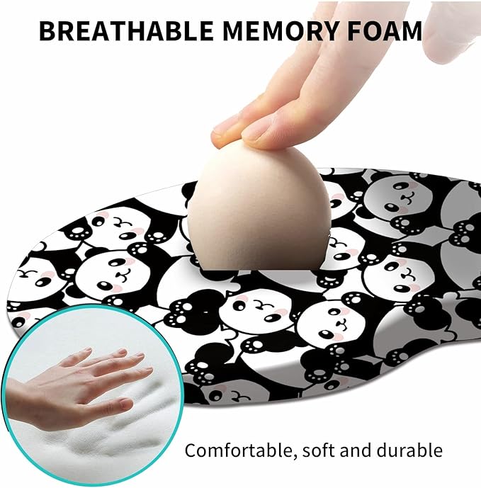 Mouse Pad with Wrist Support Gel Cute Panda Pattern Design Ergonomic Gaming Mousepad with Wrist Rest for Laptop Computer Home Office Working Mouse Mat + A Cute Coffee Pad