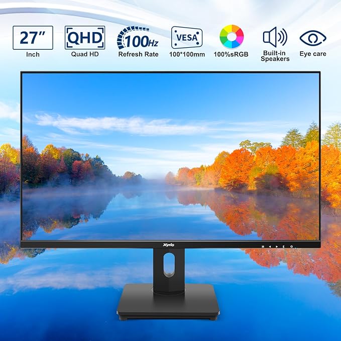 Touch Screen Monitor Touchscreen Monitor 27'' QHD 2560x1440 100Hz Touch Screen Monitors w/ 10-Point Touch Built-in Speakers Type C VESA Stylus Pen Perfect for Bar Gym Business Black