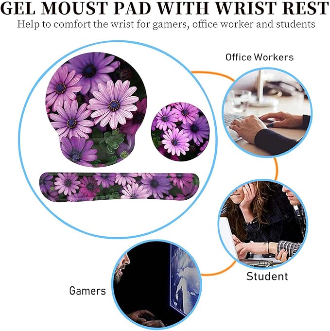 Keyboard Wrist Rest and Mouse Pad Wrist Support Set with CoastersErgonomic Gaming Mousepad for Home Office Working Studying Easy Typing &amp Pain ReliefAfrican Daisy