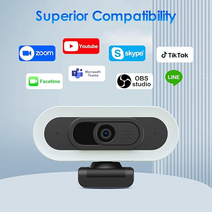 saylas 2K Webcam with Lights HD Webcam for PC 2K@60FPS Web cam with Microphone 65° FOV Autofocus Noise Cancellation Privacy Cover Web Camera for Computer/Laptop USB Streaming Computer Camera