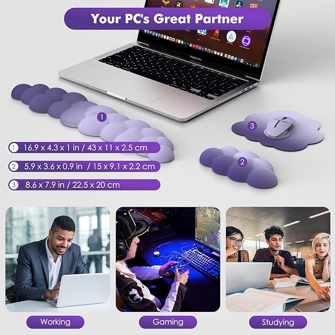 MoKo Cloud Wrist Rest Ergonomic Cloud Keyboard Wrist Rest with Mouse Rest Wrist Pad Durable Polyester Cloud Arm Rest Wrist Pad for Keyboard and Mouse for Office Gaming Computer Laptop Purple