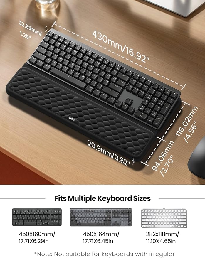 Vaydeer Wrist Rest with Keyboard Stand Computer Wrist Support Pad Ergonomic Keyboard Riser Holder Lifter Tray with Wrist Pad Soft Memory Foam Desk Cushion Palm Hand Typing for Office Home School