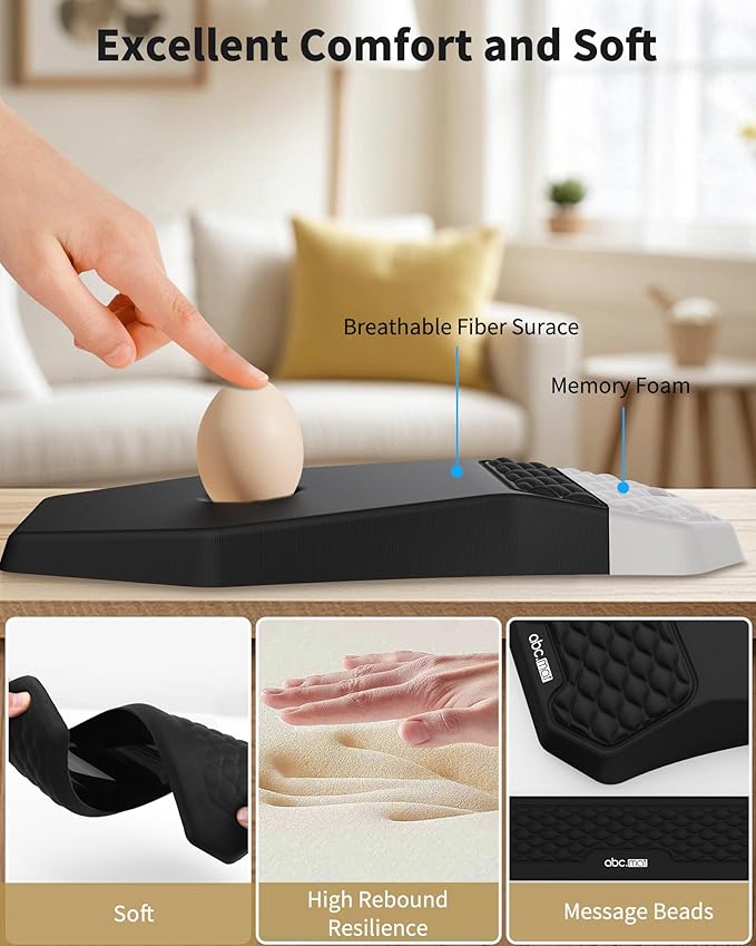 Ergonomic Mouse Pad and Keyboard Wrist Rest Support Set Massage Design Mousepad for Carpal Tunnel Pain Relief Memory Foam Non-Slip PU Base for Computer Desk Black