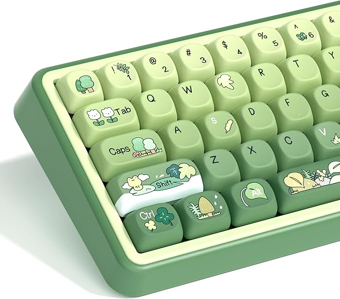 dagaladoo Matcha Green Frog Cute Keycap Set PBT Custom Keyboard caps 60% 75% 100%dye SublimationMOA Profile keycaps for Mechanical Keyboard Compatible with ANSI/ISOTKL Full-Sized Layout