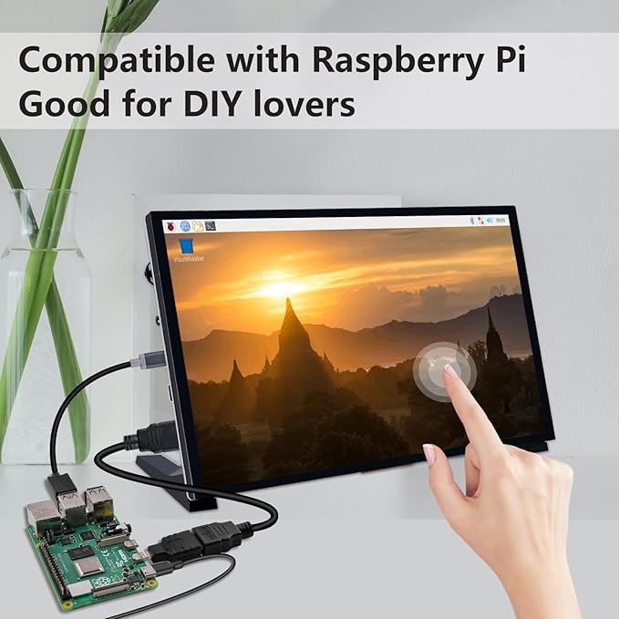 GeeekPi 10.1 Inch Capacitive Touchscreen Display 1024x600 IPS LCD with Dual-Speaker HDMI Portable Monitor for Raspberry Pi 5/4B/3B+/3B/B+/Zero/400 Win11/10/8/7 Free-Driver