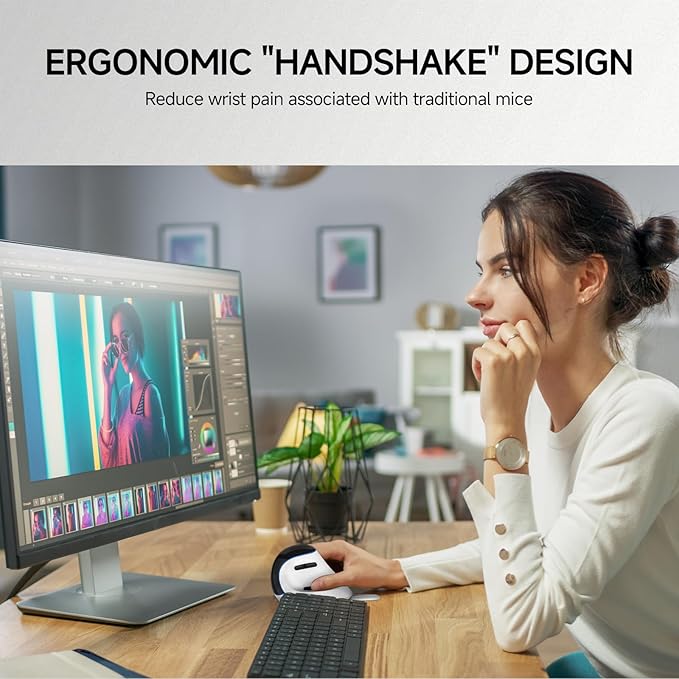 J-Tech Digital Vertical Ergonomic Wireless Mouse – Bluetooth Dual Mode + USB Dongle Rechargeable 2.4GHz Adjustable DPI 3200 for Laptop Desktop PC Mac [V638W]