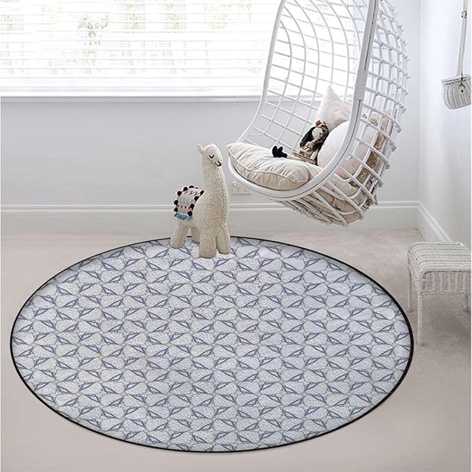 Geometric Floor Protector Office Chair Mat Gaming Chair Mat Protects Hardwood Floors Chairs Move Smoothly Seigaiha Pattern OverlappingBlue White Diameter 39.3 in