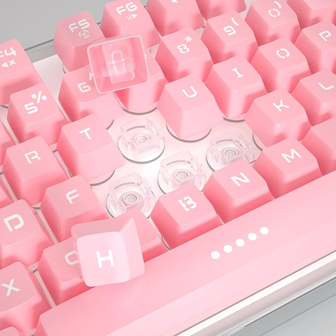 MageGee Gaming Keyboard 7 Solid Colors Backlit Wired Gaming Keyboard with Clear Housing and Double-Shot Keycaps K1 Waterproof Ergonomic 104 Keys Light Up Keyboard for PC Desktop Laptop Pink