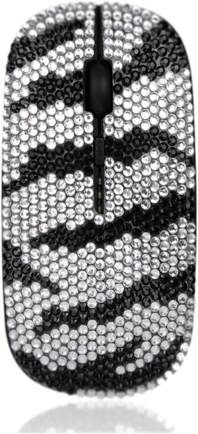 WONGS Bling Luxury Crystal Rhinestone Rechargeable 2.4G Zebra Print Wireless Mouse for Laptop Computer Cute Pattern Design Mouse for Notebook PC MacBook - Zebra