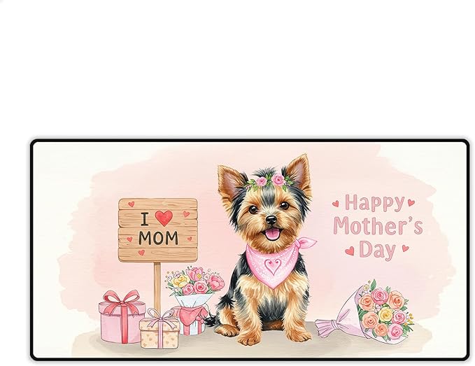 Happy Mother's Day Yorkshire Terrier Love Dog Mom Heart Flower Desk Mat Full Keyboard Mouse Pad Yorkie Dog Lover Gifts Large Mousepad 12004