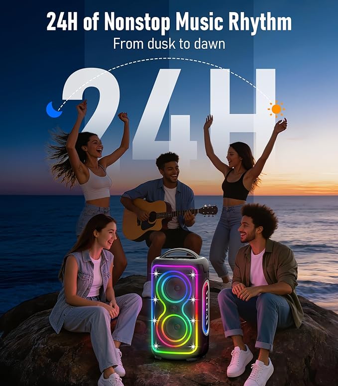 Large Bluetooth Speaker 240W Peak Power Portable Party Speakers Bluetooth Wireless 24H Playtime/Fast Charge/Bass Boost/RGB Lights/TWS/ IP65 Waterproof Outdoor Speaker for Party BeachCamping