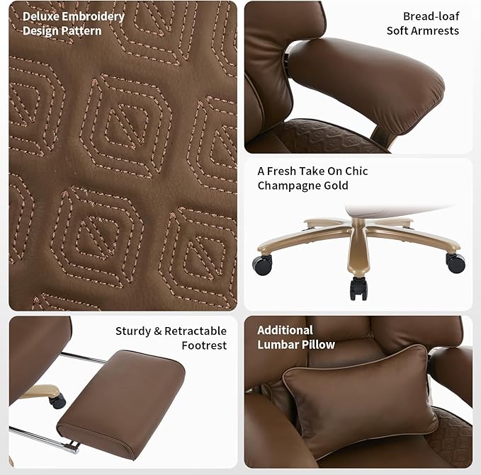 Big and Tall Executive Office Chair with Footrest 400LBS Capacity Ergonomic High-Back Desk Office Chair with Lumbar Support Padded Armrests &amp Thick Cushion Brown PU Leather Chairs