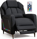 SAMERY Gaming Recliner Chair Push-Back Reclining Gaming Chair with Extended Footrest LED Light Pockets Lumbar Pillow Modern Ergonomic Recliner Sofa for Game Room Living Room (Black Recliner)